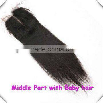 China Factory 18" #1B Silky Straight, Bleached Knot, Middle Parting, Peruvian hair full front lace closures