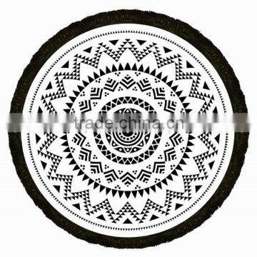 150cm Circle Towel With Fringe, Reactive Printing Towel With Tassel in Stock