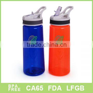 plastic water bottle with loop lid and straw