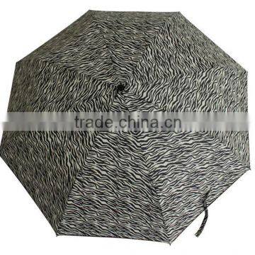 full zebra-stripe printed 3 foldable umbrella