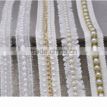 Diy ribbon handmade beaded lace for dress skirt,cuff collar pearl lace,Home accessories wholesale