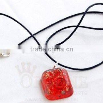 Red Orgone Rounded Square Pendant With Cord : Orgone Supplier Khambhat