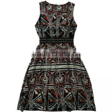 New Promotion Latest Dress Designs Black Sleeveless Printed Slim Button Belt Decoration Lady Fashion Dress photo-2