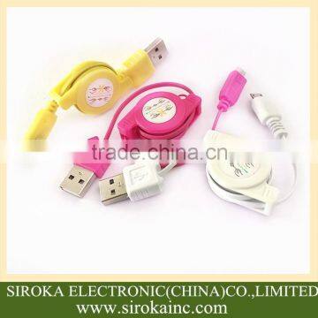 Shenzhen factory supply micro 2.0 retractable usb cable for mobile cellphone