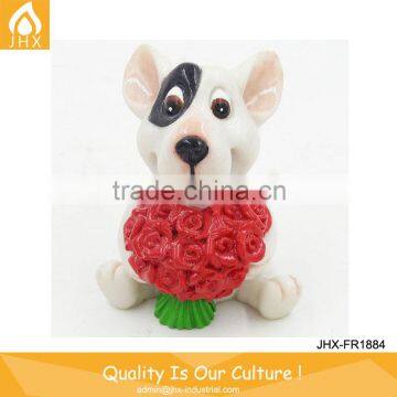 Resin Craft Lovely Dog With Flower Wedding Party Decor