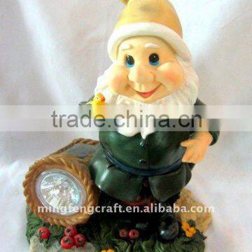 Polyresin Gnome With Bird Solar Light For Garden Decoration