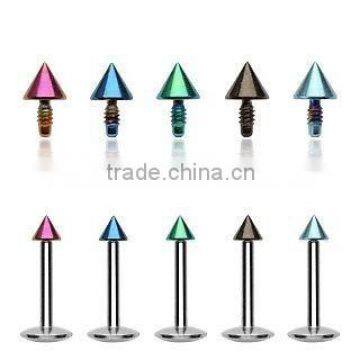 Titanium Spike Steel Labret Lip Piercing With Cone