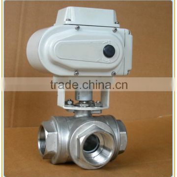 DN40 3 way ss304 electric valve actuator T flow and L flow thread type