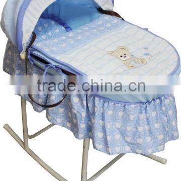 Baby bassinet natural colorful cute embroidery wicker basket set with rocking metal stand