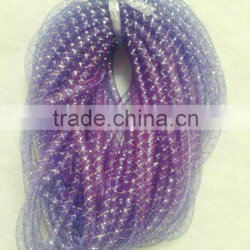 HOT SALE ! 10mm or 15mm Purple Nylon Mesh Tube Ribbon with Silver String for Gift Packing Decorations