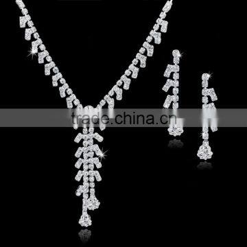 Fashion rhinestone jewelry set silver women necklace earrings sets