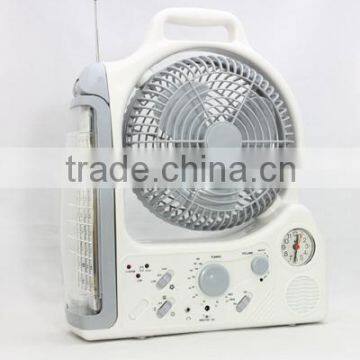 led rechargeable emergency light with fan,radio,clock