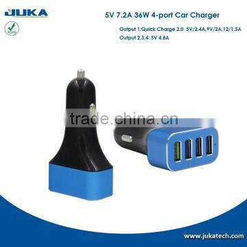 best quality best price factory direct sale micro 7.2a 4 port car cell phone charger adapter for Nexus/ huawei/ xiaomi