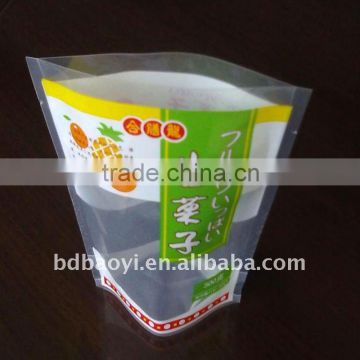 stand up plastic packaging bag for snack with bottom gusset