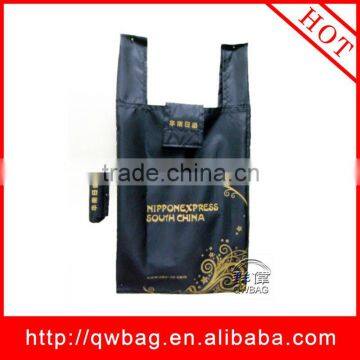 190T nylon strawberry black custom reusable folding hook and loop fabric bag