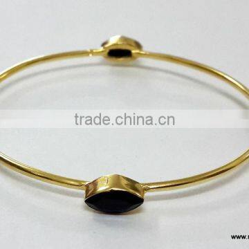 Black Onyx Facet Marquise Brass Gold Plated Bangles, Brass Gemstone Bangle, Fashionable Gemstone Bangle