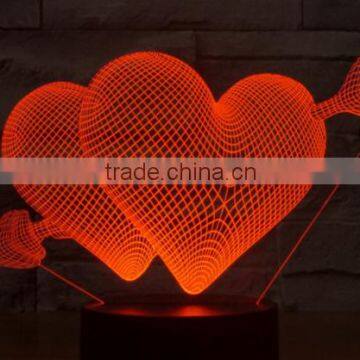 266-Romantic Heart Love Shape Led Lamp 3d Optical 3d Sculpture Illusion Art Special Light Desk Led Lamp