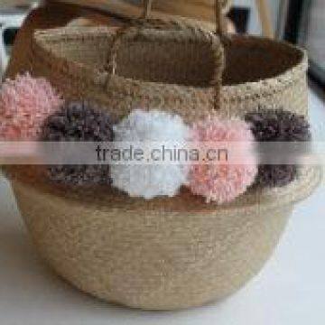 High quality best selling eco-friendly Sea Grass with pom pom Basket