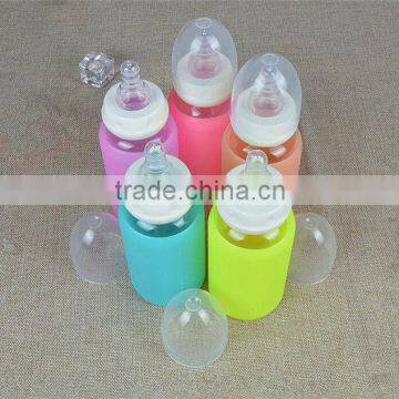 Food grade clear glass bottle for fresh milk,portable high quality fresh milk glass bottle with silicone sleeve out side