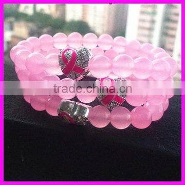 KJL-A061 pink good quality malaysia jade jewelry beads and shambala finding fashion charm breast cancer bracelet