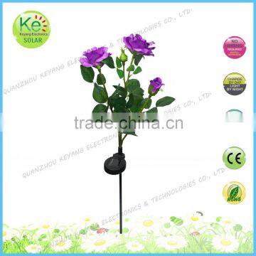 Flowers led triple yellow rose solar lawn stake light