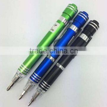 Multi-functional 6-in-1 pen looking pocket screwdriver set with LED light