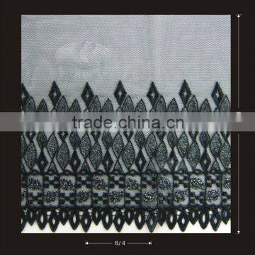 Silver Lurex polyester yarn with 3D guipure embroidery mesh