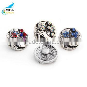 Rhinestone high-heel shoe pattern 18mm round brass base snap press button for leather bracelet