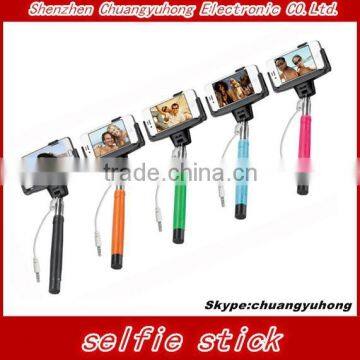 Cheap Extendable Selfie Stick Wired Handheld Monopod Mini Selfie Holder Stick & Phone Adapter & Mirror No Bluetooth With Cable