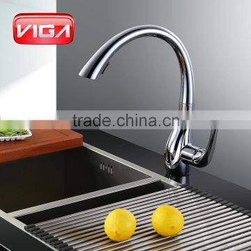 Solid Brass Chrome Finish Single Handle Single Hole Pull Down Kitchen Faucet