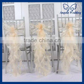 CH098C wholesale Nice cheap organza wedding ruffled curly willow champagne chair sash