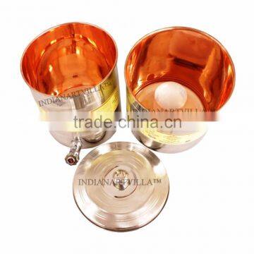 IndianArtVilla High Quality Steel Copper Water Pot Tank With Filter 15000 ML - Storage Water Home Hotel Restaurant Good Health