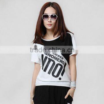 2016 Summer Fashion Women Hippie Clothing Ladies Patchwork Raglan Sleeve Black White Creative Printed Cheap T Shirt