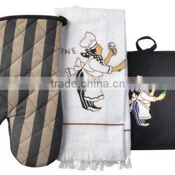 Cotton Twill Material Set Coffee or Cook Chef Design Oven Mitten Pot Holder Kitchen Basics Set photo-2