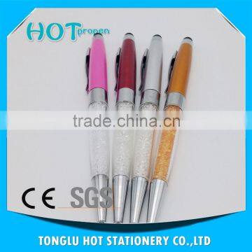 long tip screen touch diamond ballpen with metal clip