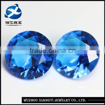 Cheap and fine Ocean blue crystal glass 20mm round brilliant cut synthetic diamond