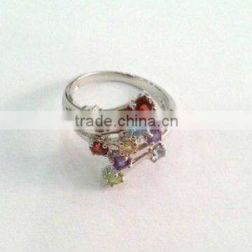 Hotsale&New 925 Sterling Silver Ring with Natural Colourful Crystals in Rhodium Plating