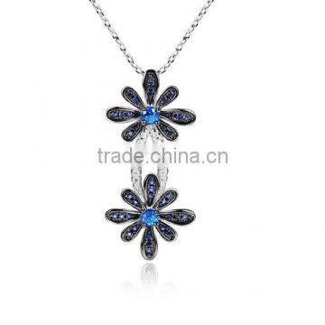 925 Sterling Silver Blue Saphire Daisy Flower Jewelry Set With Pendant Ring and Ear Studs photo-3