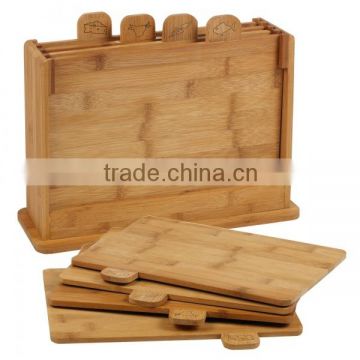 Bamboo Cutting Boards- Four All Natural Index Chopping Board Set with Non-Slip Base