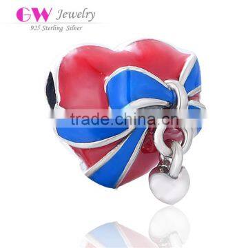 D101 silver jewelry enamel color beads,heart shape charm for necklace