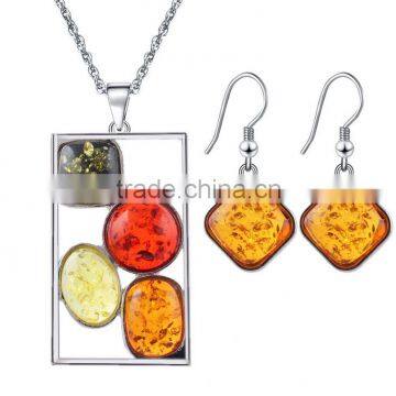 3pcs set Fashion new design resin jewelry set earring and necklace artificial amber earrings and chain set