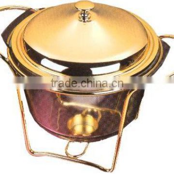 Round soup warmers with golden stand