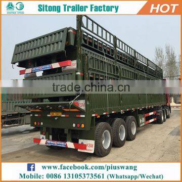 China Hot Sale 3 Axle Flatbed Trailer With Sides Bulk Cargo Transport Drop Side Trailer for Sale photo-5