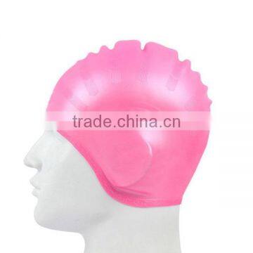 Hot selling silicone ear swim cap / ear protection silicone swim caps