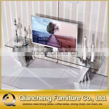 Modern glass top stainless steel frame tv stand