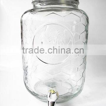 8L Big Square Checkered Glass Wine Dispenser Jar With Spigot and Lid photo-3