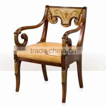 New Arrival Exquisite Victorian Style Replica Solid Wood Carving Leather Chair with Goose Arms and Chinoiserie Back BF12-04074a