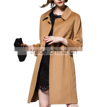 Korean Designs Women Autumn Winter Wool Coat Luxury Elegant Ladies Double Breasted Slim Wool Trench Woman Medium Long Overcoat