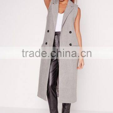 Women Fashion Double Breasted Sleeveless Wool Maxi Coat photo-2