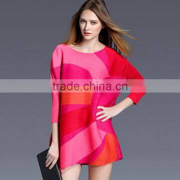 Gored bright color large size women plicated dresses wholesale